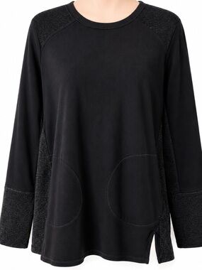 LOGO BY LORI GOLDSTEIN Black Knit Mixed Media Crew Neck Tunic